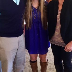 Blue Rain Royal Blue Long-Sleeve Shirt Dress with Cinched Waist